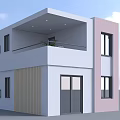 Modern Two Story Detached Villa With White Pink Wooden Exterior And Balcony Plant