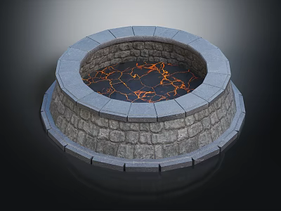 Circular Stone Fire Pit With Glowing Flame Pattern And Masonry Design 3d model