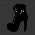 Navy Blue Lace Up High Heel Boots With Chunky Sole And Metallic Buckles