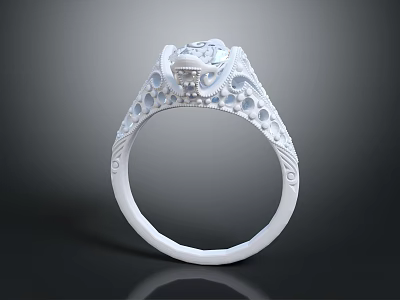 Elegant Vintage Silver Ring With Intricate Filigree And Diamond Accent 3d model
