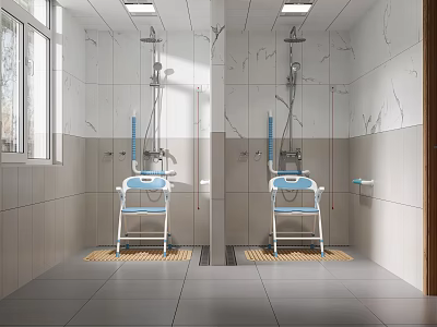 Other Bathroom Interior With Shower Chairs Grab Bars Ceramic Tiles And Window Lighting 3d model