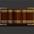 Red Wooden Decorative Shelf with Gold Accents Layered Structure and Ornate Carved Top
