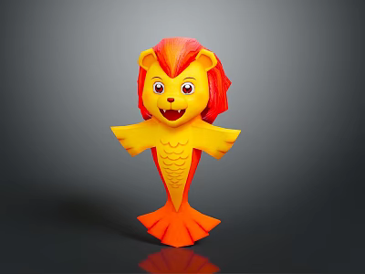 Playful 3D Cartoon Lion Fish Hybrid Character With Colorful Design And Friendly Expression 3d model