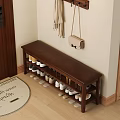 Wooden Shoe Bench with Storage Shelves in Entryway Hanging Bag and Scarf