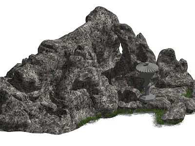 Natural Garden Ornament With Rockery Stones And Stone Lantern For Outdoor Decor 3d model