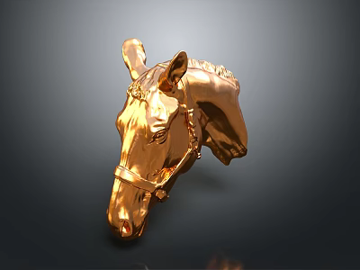 Detailed Golden Horse Head Sculpture With Shiny Surface And Realistic Features 3d model
