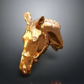 Detailed Golden Horse Head Sculpture With Shiny Surface And Realistic Features
