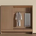 Modern Wooden Wardrobe With Hanging Rod Full Length Mirror Cushioned Seat And Storage Drawers