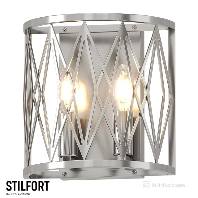 Modern Chrome Wall Sconce Featuring Geometric Design And Double Bulb Lighting 3d model 