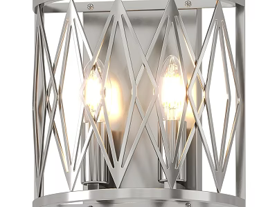 Modern Chrome Wall Sconce Featuring Geometric Design And Double Bulb Lighting 3d model