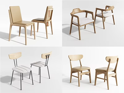 Different Styles Of Modern Wooden Dining Chairs With Varied Backrest And Seats 3d model