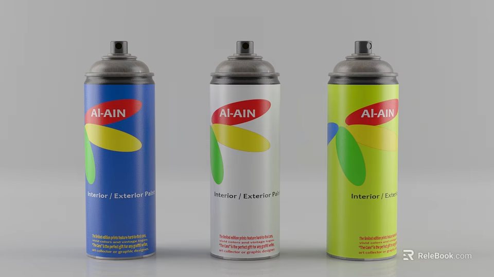 Alain Spray Paint Cans in Blue Silver Yellow for Interior Exterior Use 3d model 