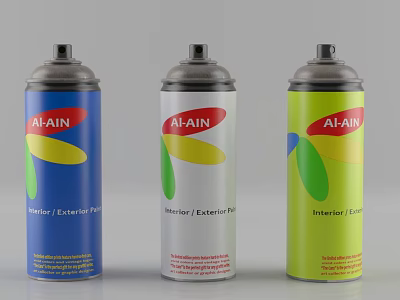 Alain Spray Paint Cans in Blue Silver Yellow for Interior Exterior Use 3d model