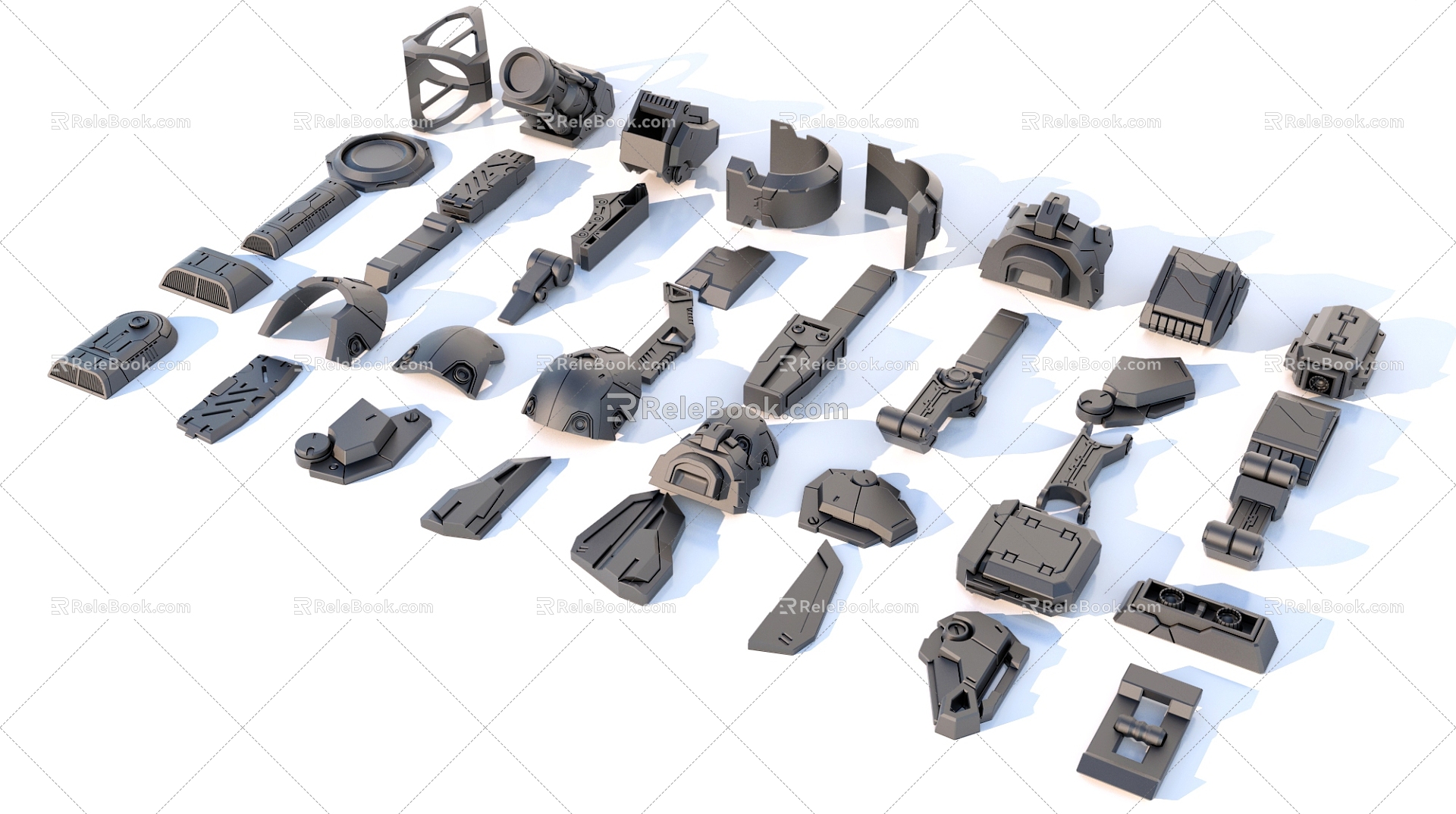 Hard surface mechanical parts combination of mechanical parts 3d model