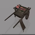 Wooden Cart With Slices Of Meat On Simple Design And Wheels