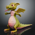 Cute Green Dragon 3D Character With Pink Belly And Tongue Out