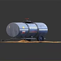 BLUSTAR Industrial Equipment Tanker Trailer with Wheels and Oil Spill on Ground Surface