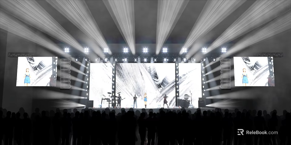 Fashion Runway Show with Bright Stage Lights Large Screen Models Live Band and Audience 3d model 
