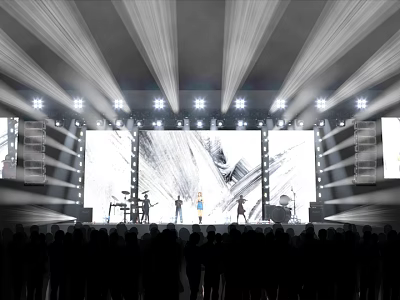 Fashion Runway Show with Bright Stage Lights Large Screen Models Live Band and Audience 3d model