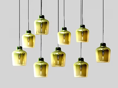 Multiple Yellow Glass Pendant Lights Hanging Elegantly In Modern Grey Interior 3d model