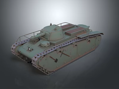 Green Military Armored Tank Vehicle With Tracks Turret And Heavy Duty Design Structure 3d model