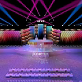 Vanke Event Stage Setup Featuring Vibrant Colored Lights Colorful Backdrop Panels And Audience Seats