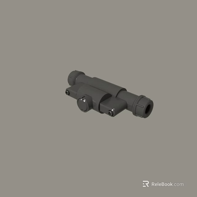 Black Tubular Mechanical Component 3D Render With Connectors And Adjustment Knobs 3d model