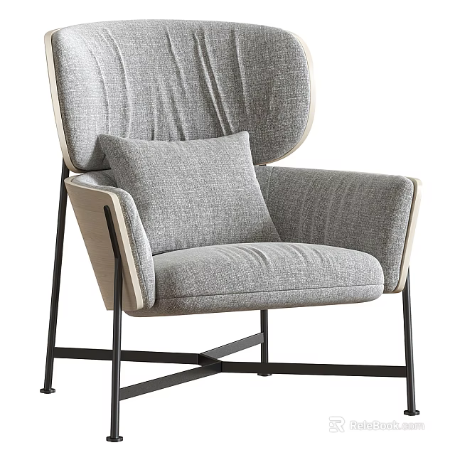 Gray Fabric Single Sofa With Accent Pillow And Modern Metal Legs Design 3d model 