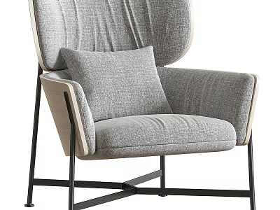 Gray Fabric Single Sofa With Accent Pillow And Modern Metal Legs Design 3d model