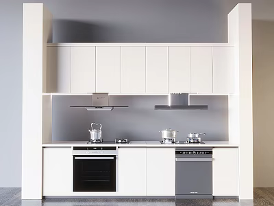 Modern Kitchen Interior With Oven Dishwasher Range Hood And White Cabinets 3d model