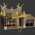 Traditional Chinese Architectural Design With Colorful Roof Dragon Sculptures And Red Doors