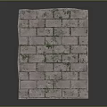 Gray Brick Wall with Green Moss Rough Texture and Neatly Arranged Bricks on Dark Reflective Surface