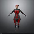 Futuristic Female Cyborg With Red Mechanical Armor And Pink Horns Design