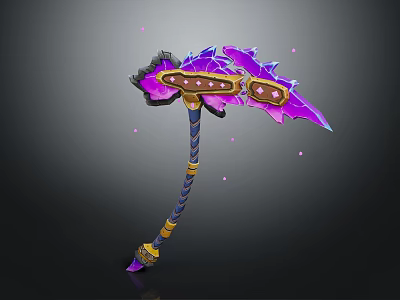 Fantasy Axe With Purple Pink Crystal Blade And Blue Gold Handle Glowing Particles 3d model