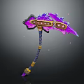 Fantasy Axe With Purple Pink Crystal Blade And Blue Gold Handle Glowing Particles