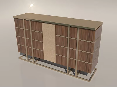 Modern Wooden Console Table With Metal Frame Fabric Panel And Storage Compartments 3d model