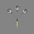 Three Diamond Shaped Weapon With Striped Handle Green Accents And Symmetrical Design