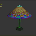 Artistic Stained Glass Lamp Combination With Colorful Patterns And Metal Base