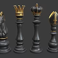 Black and Gold Ornate Chess Pieces on Classic Black White Chessboard for Board Game Entertainment