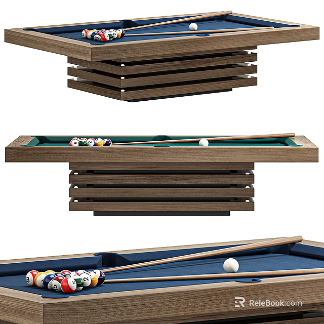 Billiard Room Interior With Wooden Table Colorful Balls And Cues Setup 3d model 