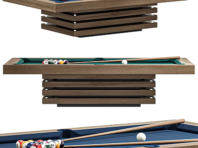 Billiard Room Interior With Wooden Table Colorful Balls And Cues Setup 3d model