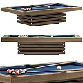 Billiard Room Interior With Wooden Table Colorful Balls And Cues Setup