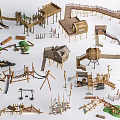 Outdoor Wooden Playground Equipment with Climbing Frames Slides Playhouses and Rope Bridges