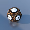 Gold Metal Basket Containing Various Soccer Balls And One Outside