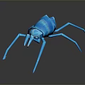Detailed Blue Low Poly Spider 3D Model On Reflective Dark Background