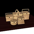 Wicker Storage Baskets With Handles Various Shapes Sizes For Household Essentials On Dark Wooden Tabletop