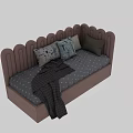 Pink Kids Bed With Scalloped Headboard Gray Dotted Mattress Pillows And Blanket