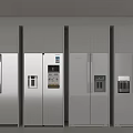 Four White Modern Refrigerators With Ice Water Dispensers In Side By Side Design