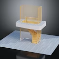 Modern Architectural Model Featuring Wooden Staircase Upper Platform With Railing And Transparent Panels 3d model