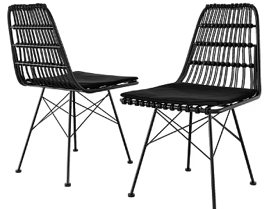 Black Outdoor Chairs with Woven Backrest and Sturdy Metal Legs 3d model